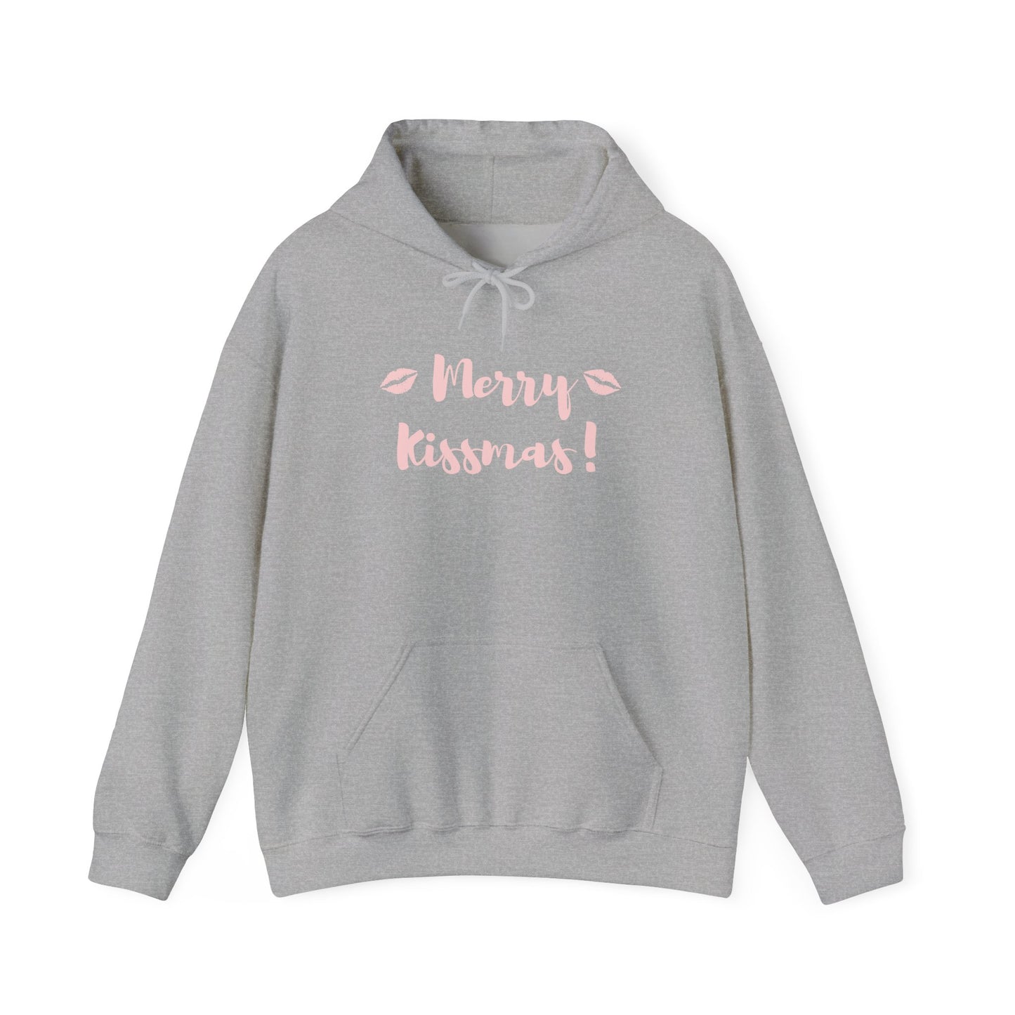 Merry Kisses Hoodie — Cute Pink Lip Print Holiday Sweatshirt