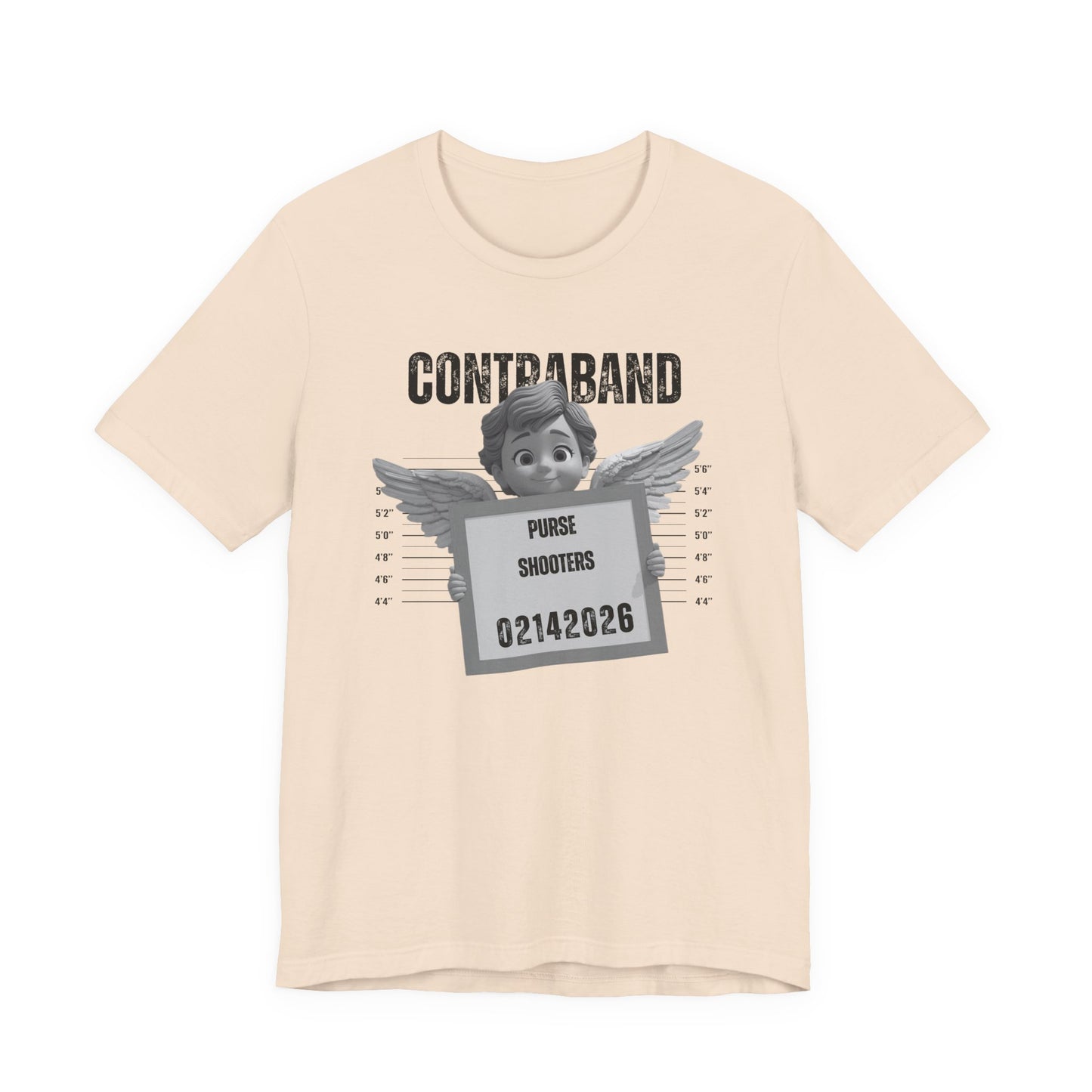 Contraband Mugshot Angel Tee — Funny 'Purse Shooters' Graphic T-Shirt