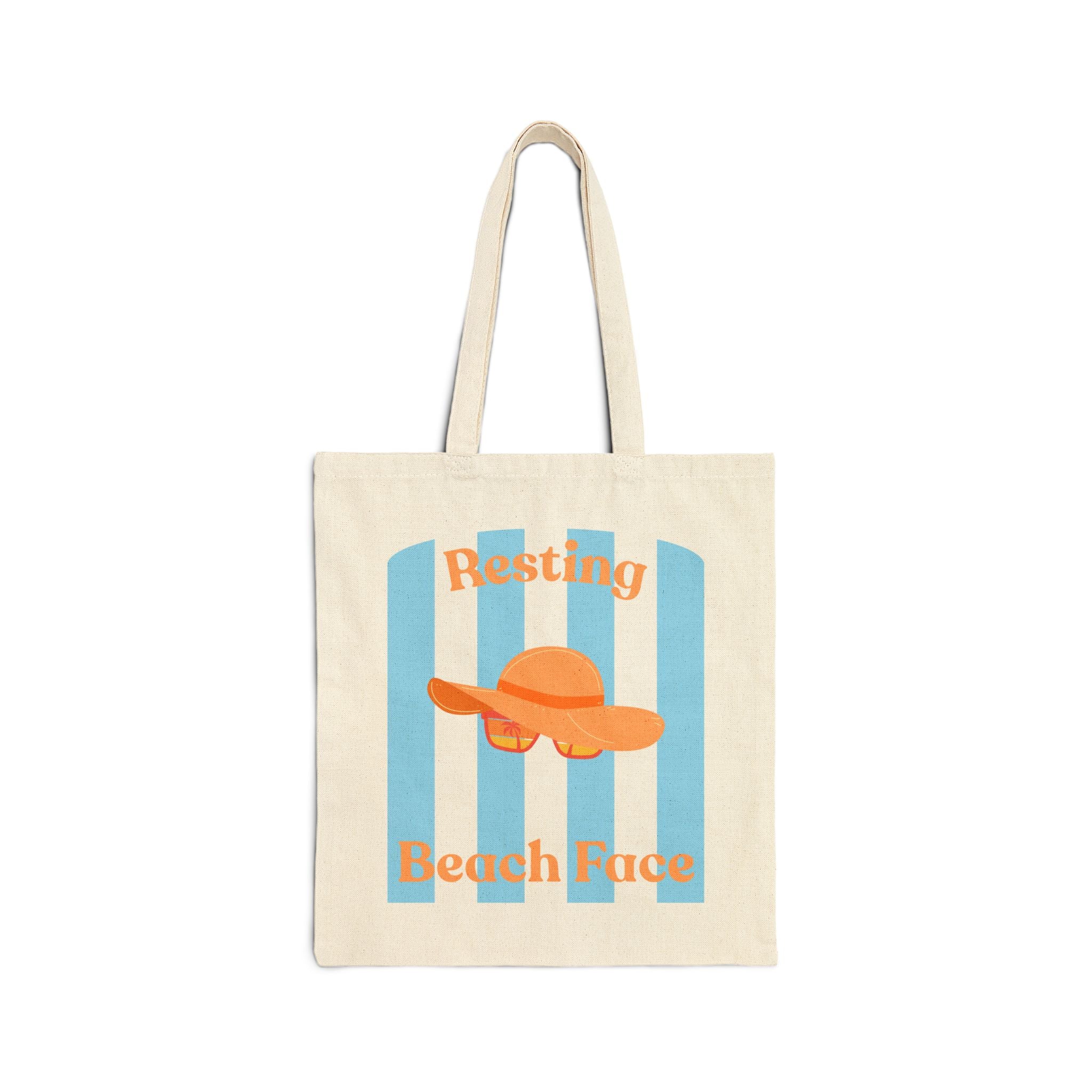 Beach Tote Bag — "Resting Beach Face" Canvas Tote with Sun Hat Design