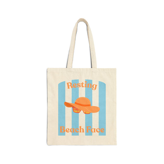 Beach Tote Bag — "Resting Beach Face" Canvas Tote with Sun Hat Design