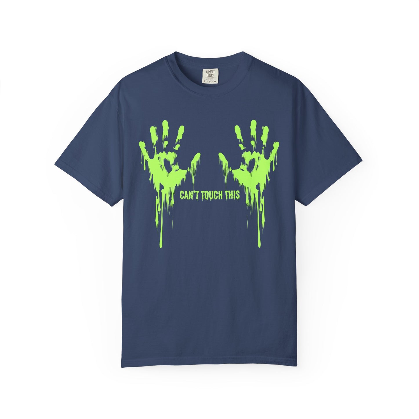 Can't Touch This Tee, Neon Handprint Unisex T-shirt, Halloween Tee, Unique Gift, Graphic Tee for Parties, Casual Wear, Trendy Streetwear