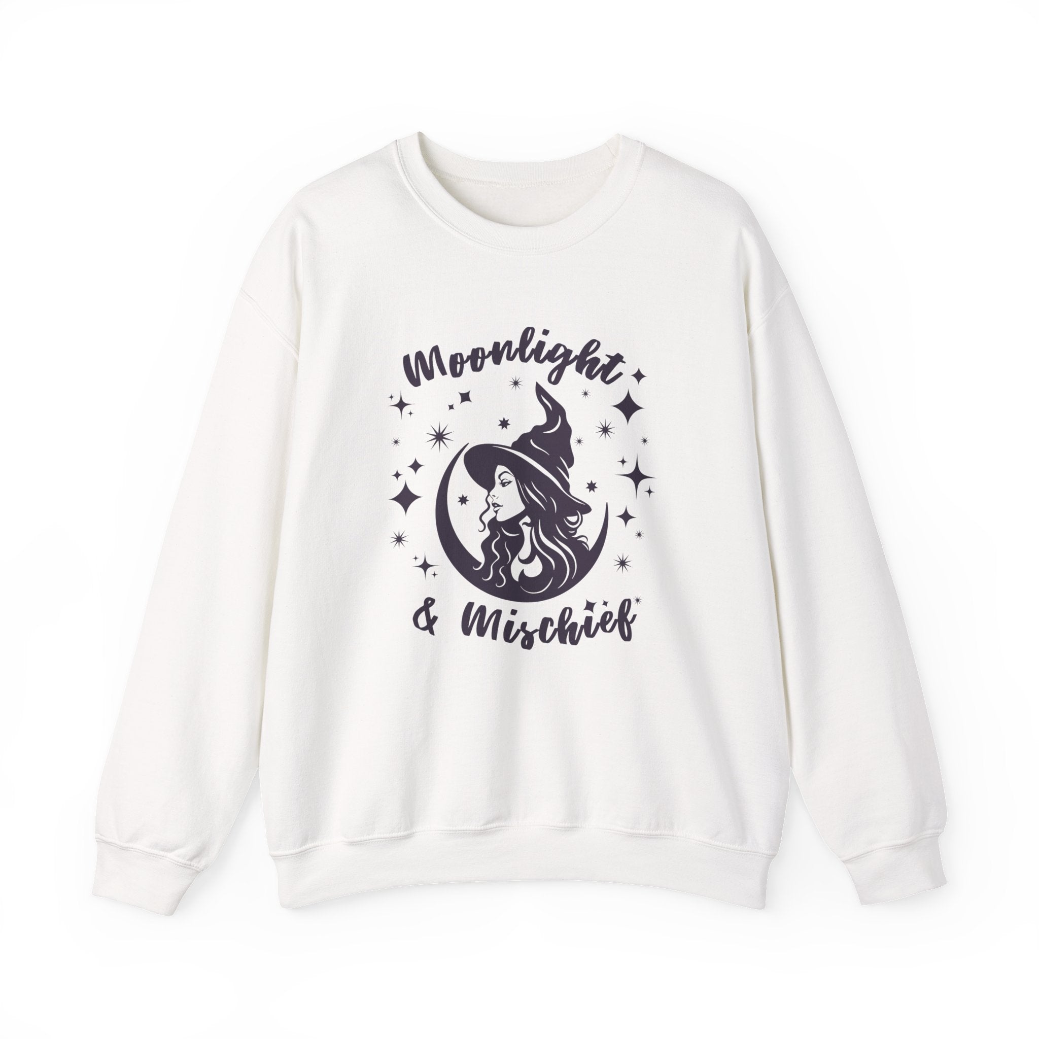 Moonlight & Mischief Crewneck Sweatshirt, Cozy Witchy Sweatshirt, Unisex Halloween Apparel, Fall Fashion, Gift for Her