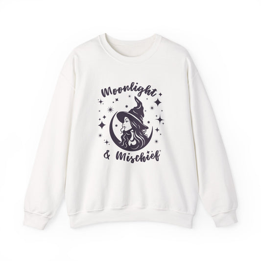 Moonlight & Mischief Crewneck Sweatshirt, Cozy Witchy Sweatshirt, Unisex Halloween Apparel, Fall Fashion, Gift for Her