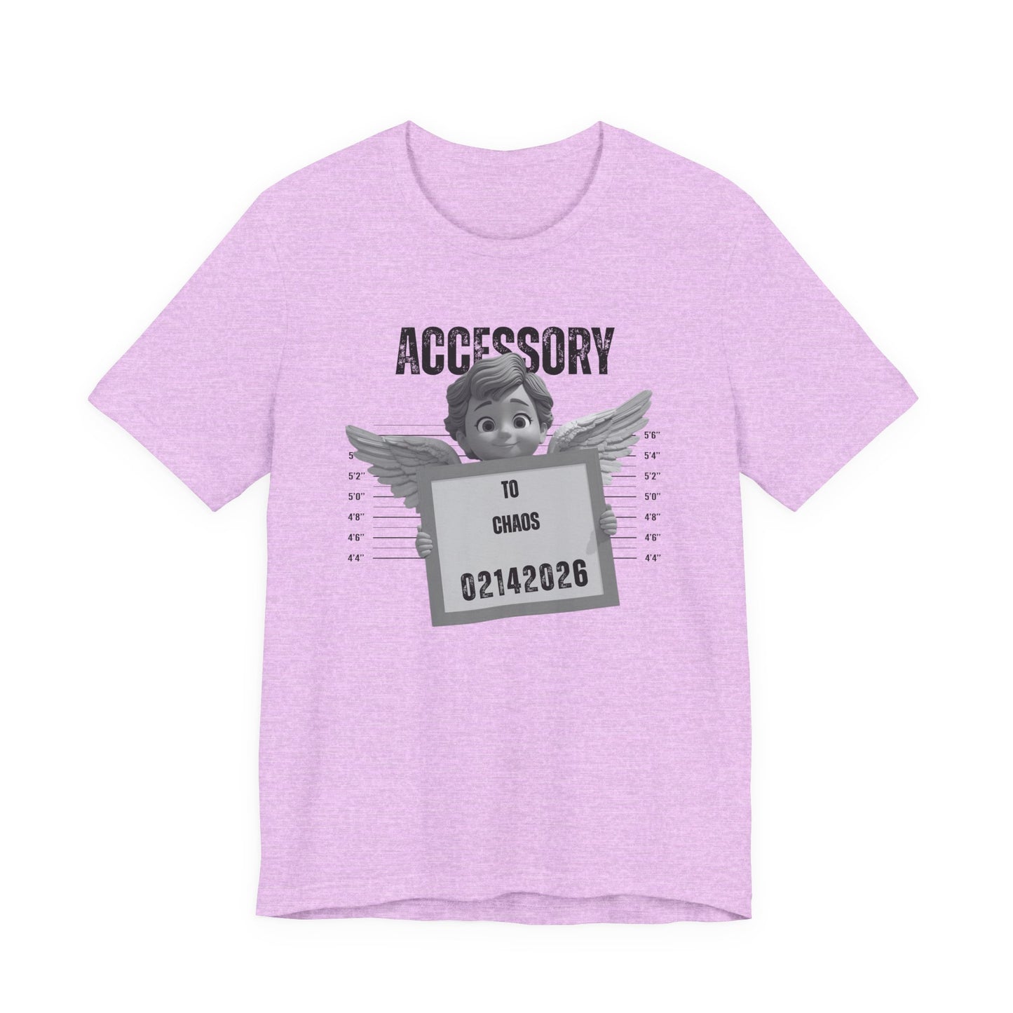Accessory to Chaos Mugshot Tee — Funny Angel Mugshot Valentines T‑Shirt
