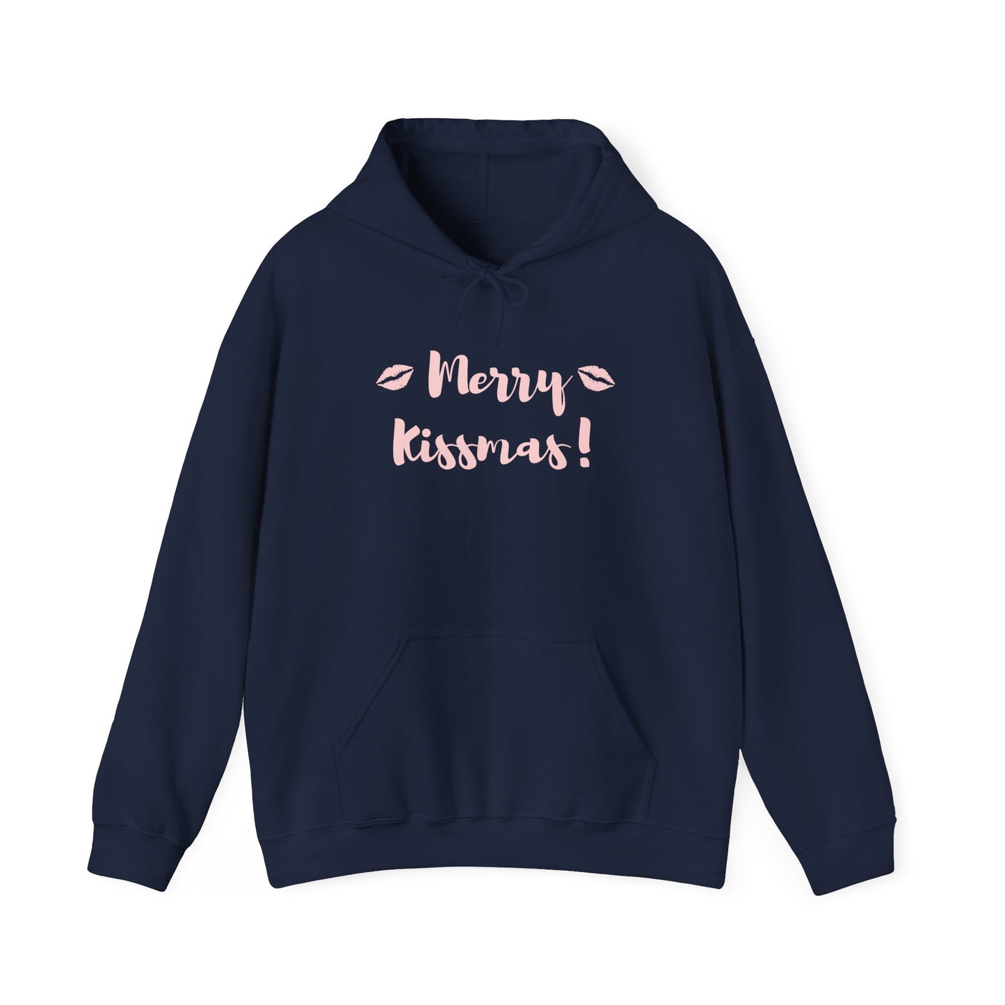 Merry Kisses Hoodie — Cute Pink Lip Print Holiday Sweatshirt