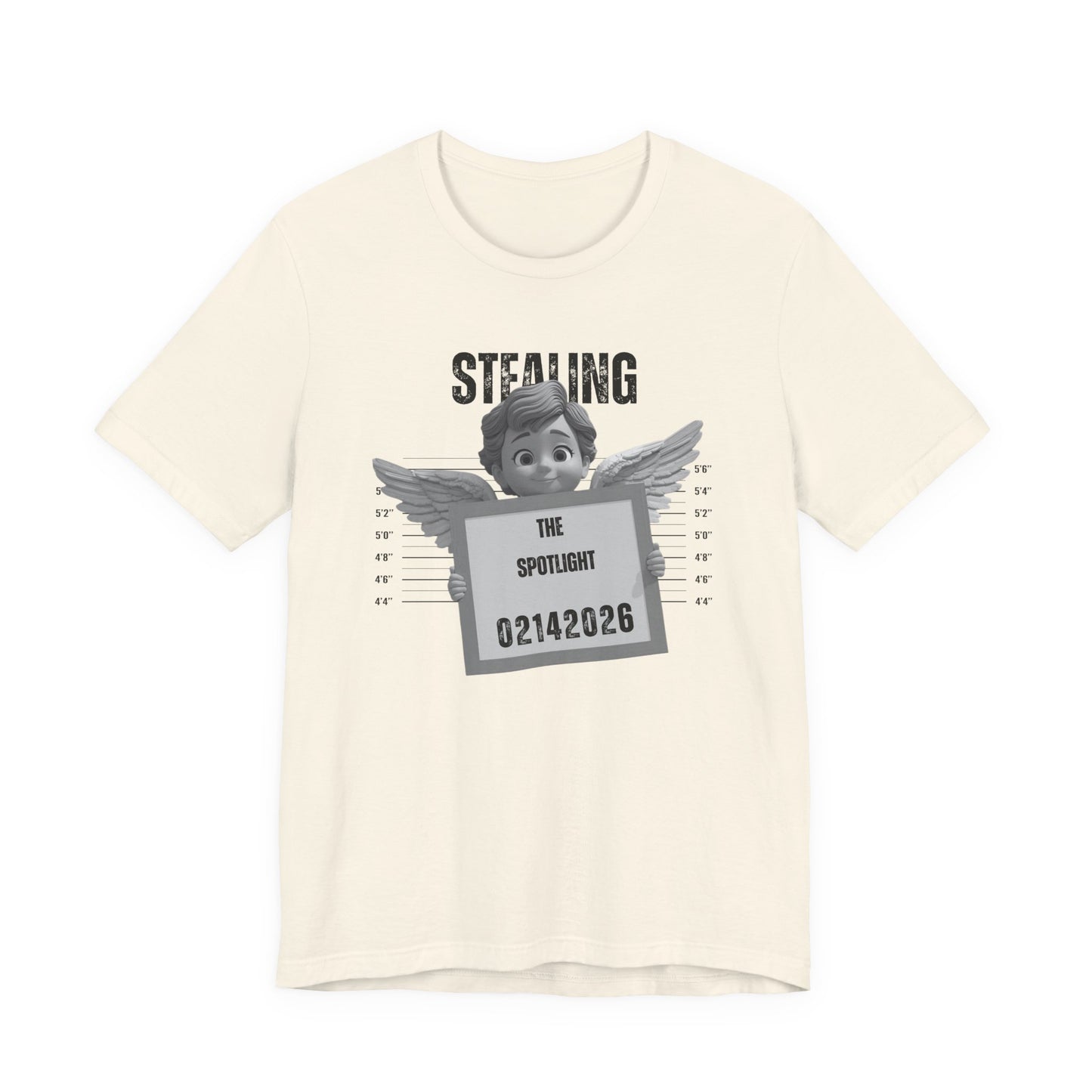 Stealing the Spotlight Mugshot Tee — Cute Angel Mugshot Graphic Valentines T‑Shirt