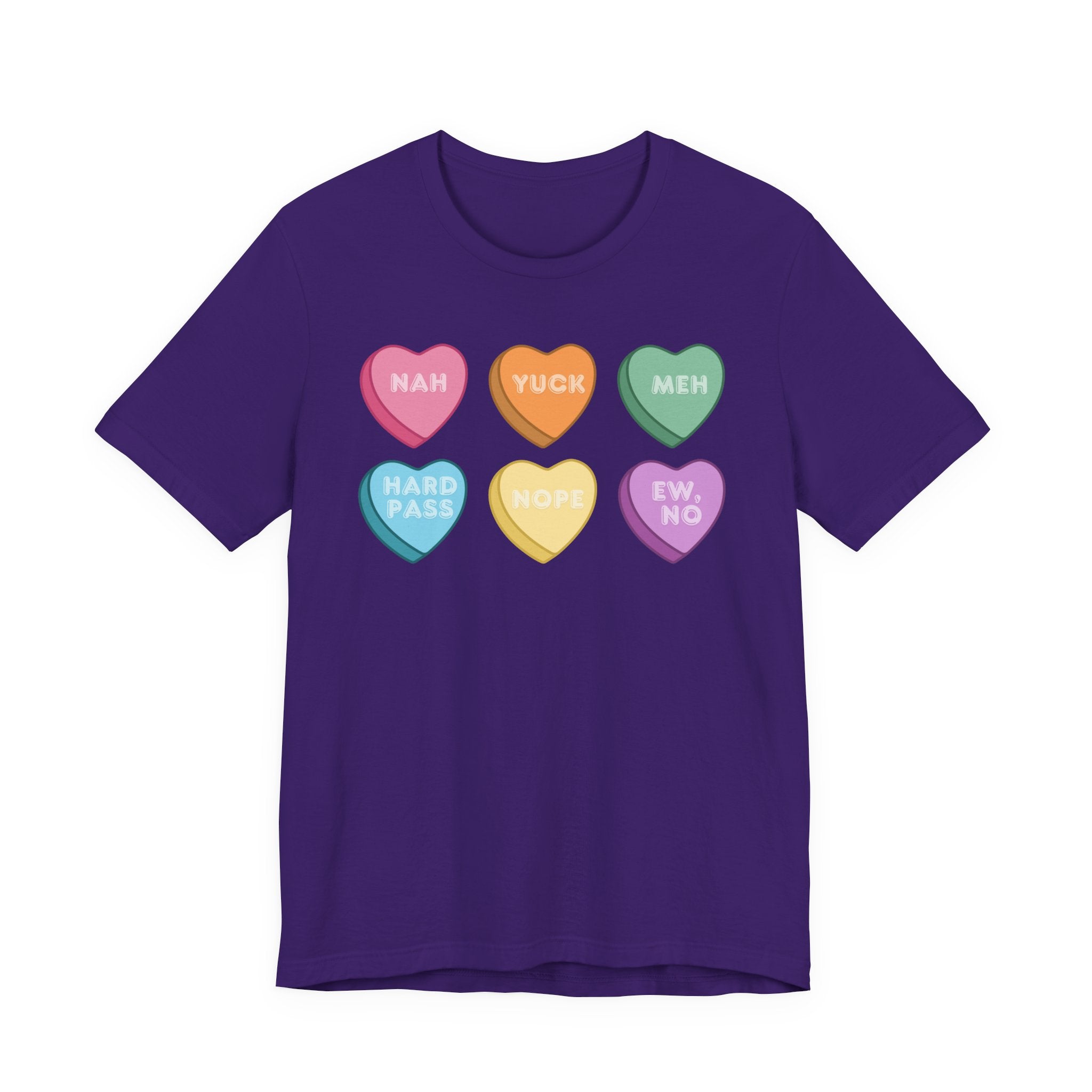 Conversation Heart Rejection Tee — 'Nah, Yuck, Meh' Graphic T-Shirt