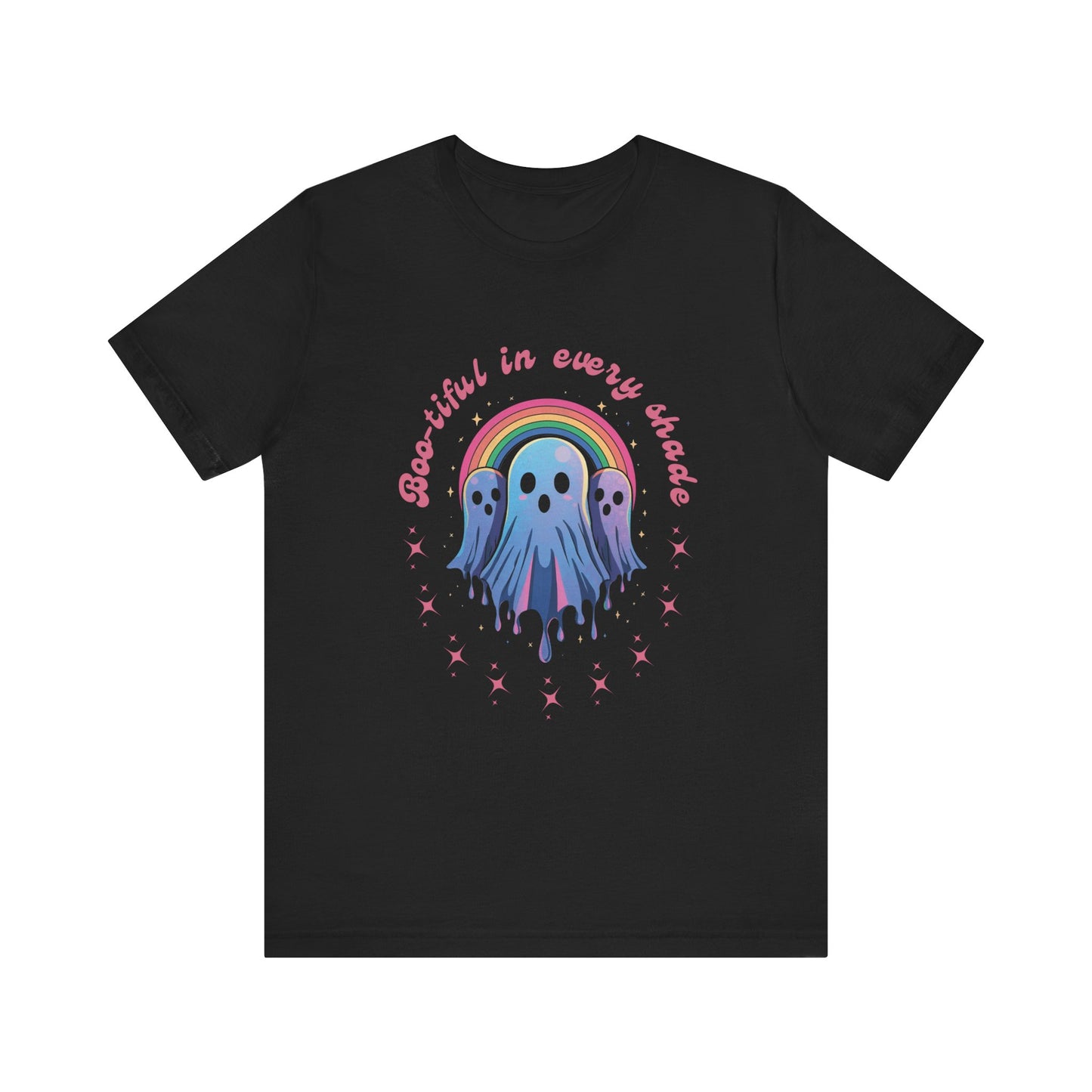 Bootiful in Every Color - Vibrant Rainbow Ghost Tee - Fun Casual T-shirt, Ghost Lovers Apparel, LGBTQ+ Pride Shirt, Halloween Costume Top, Colorful Graphic Tee