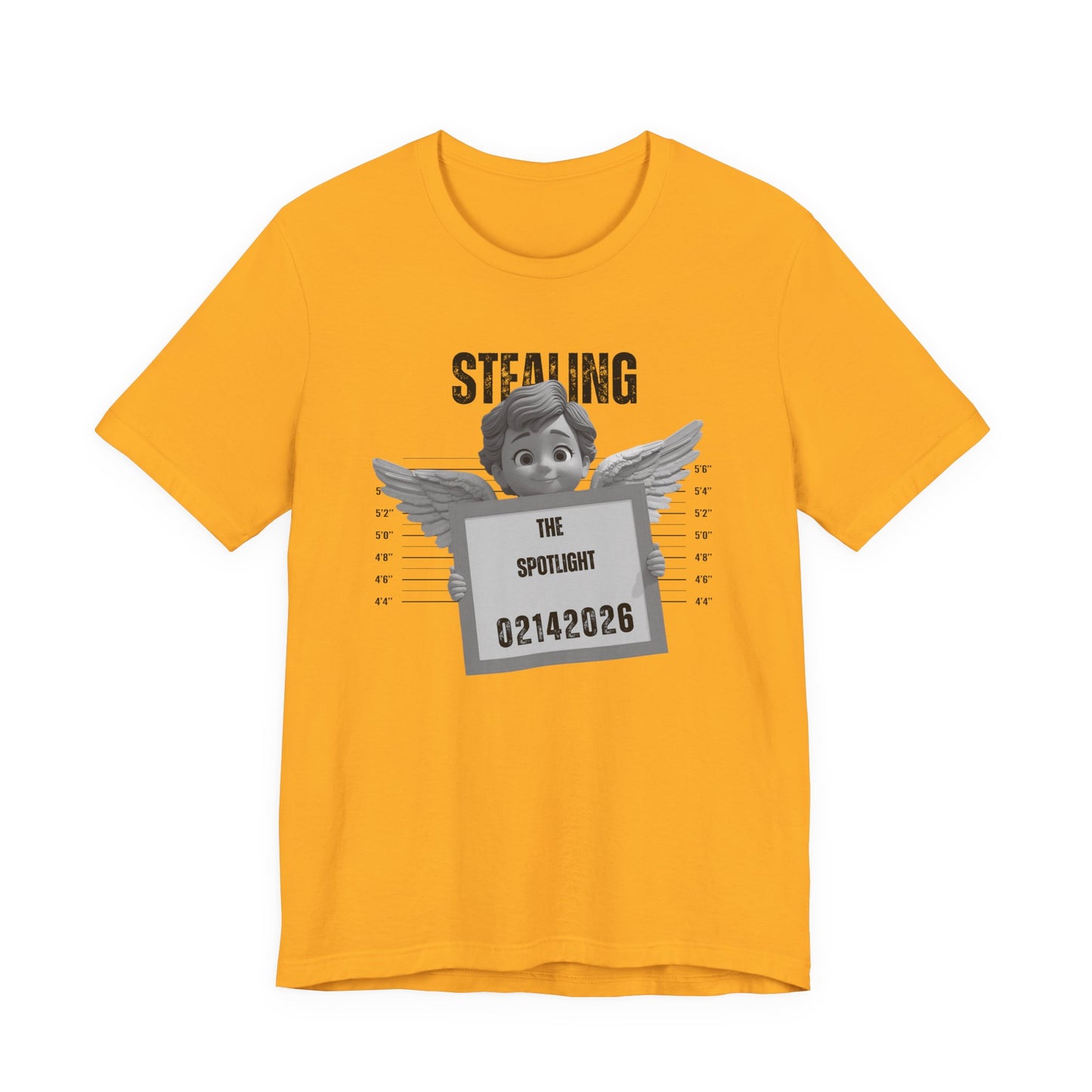 Stealing the Spotlight Mugshot Tee — Cute Angel Mugshot Graphic Valentines T‑Shirt