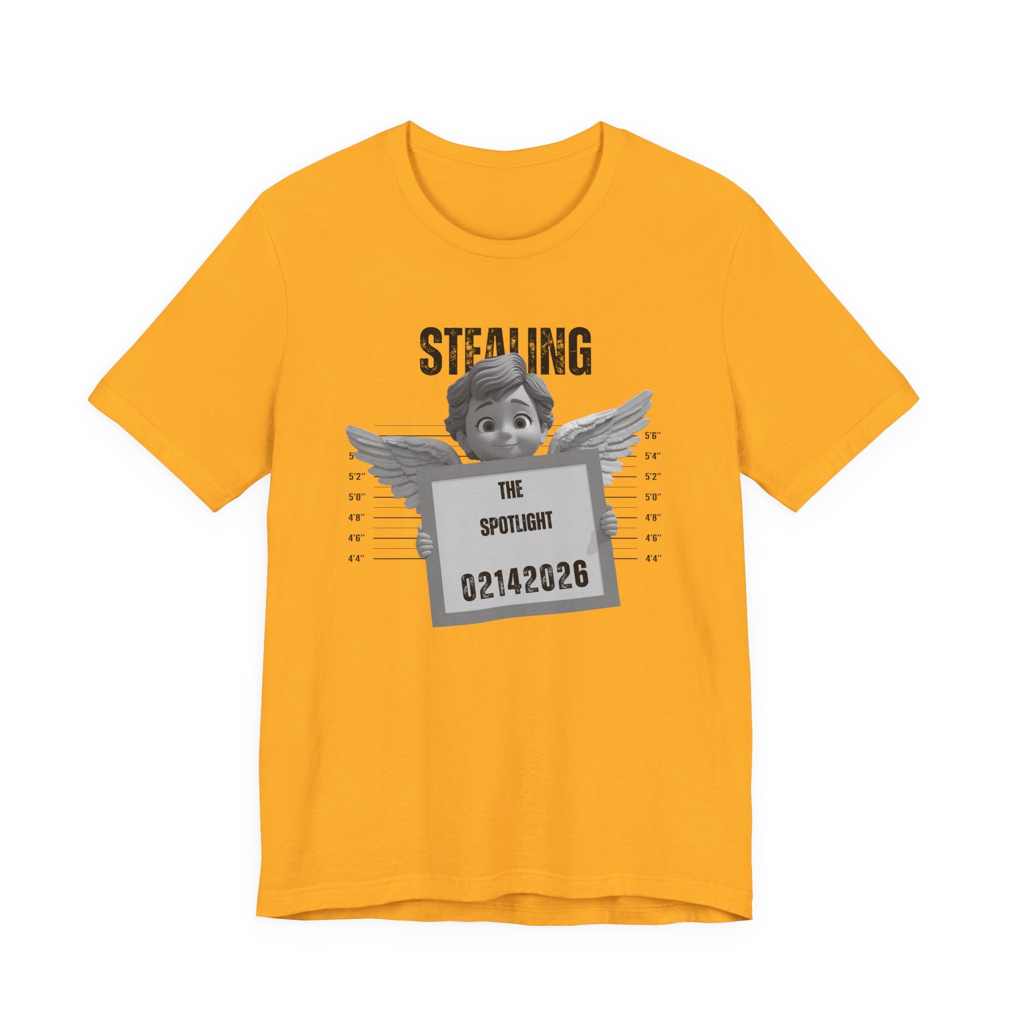 Stealing the Spotlight Mugshot Tee — Cute Angel Mugshot Graphic Valentines T‑Shirt