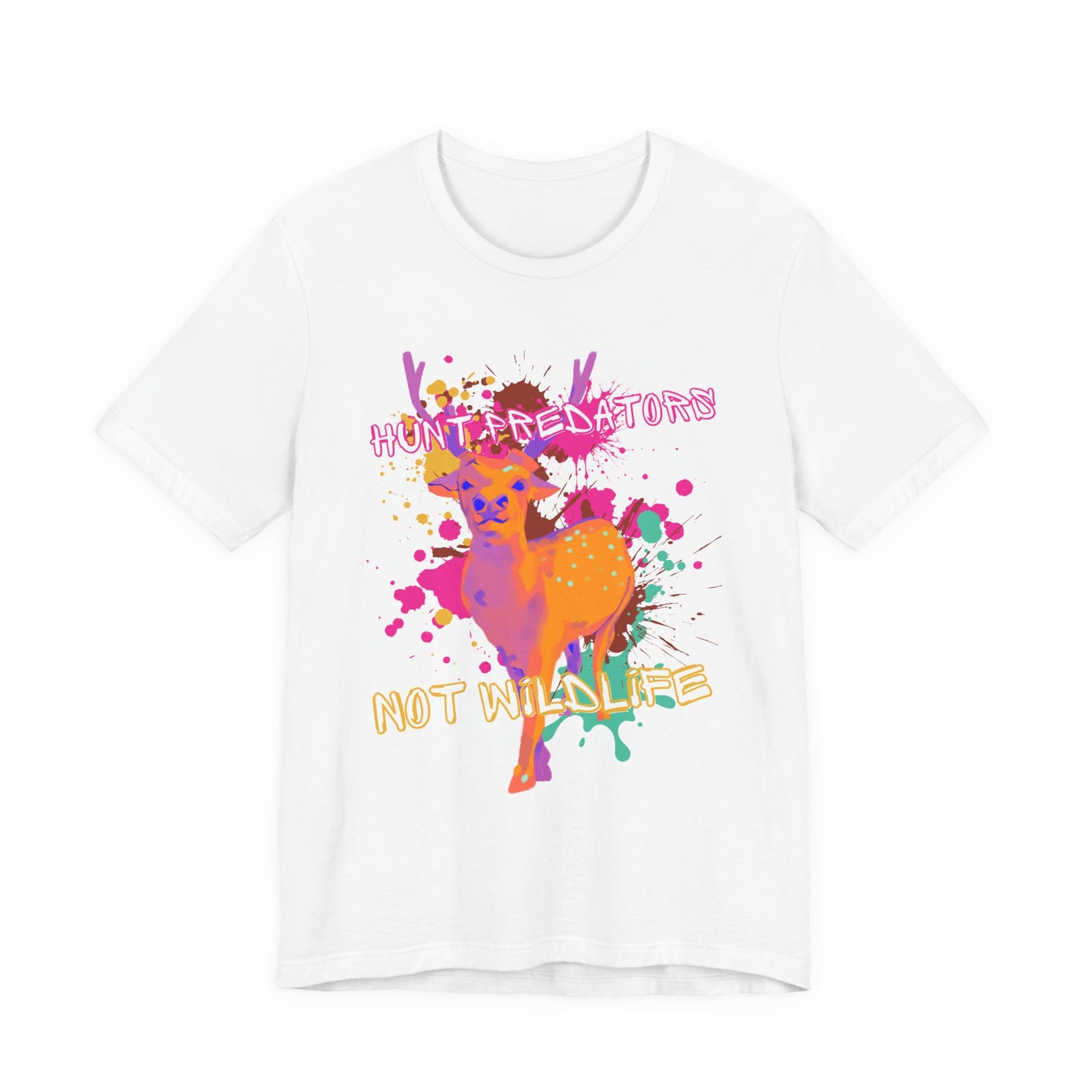 White Tee with Colorful wildlife hunt predators