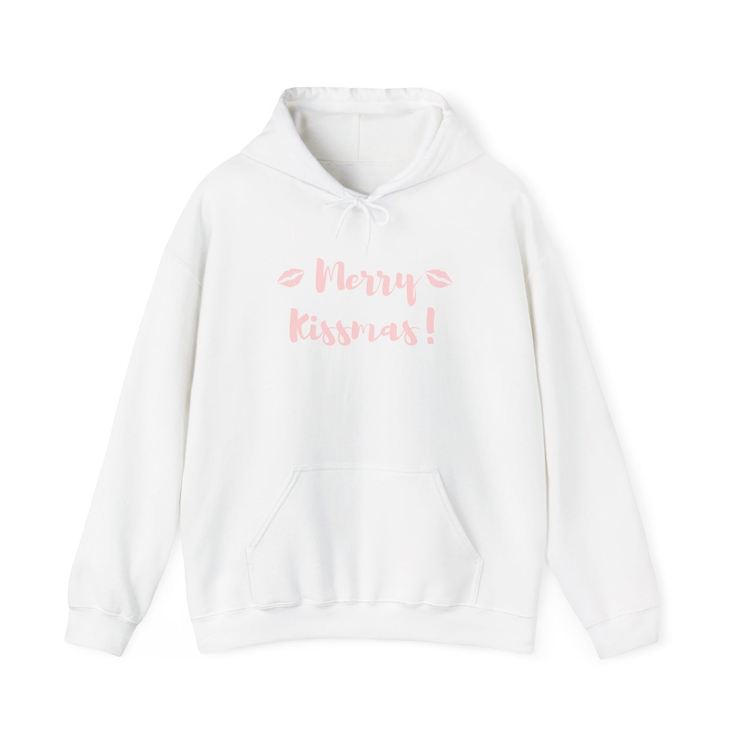 Merry Kisses Hoodie — Cute Pink Lip Print Holiday Sweatshirt