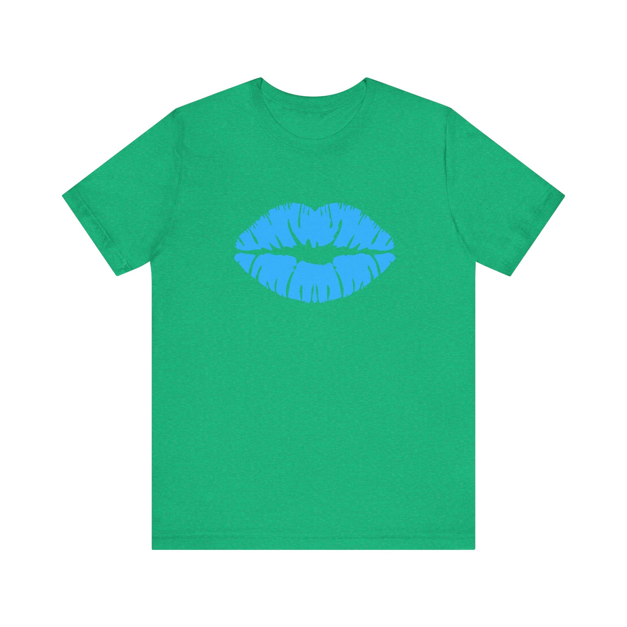 Blue Lips Kiss Print Unisex Tee, Casual Wear, Gift for Her, Valentine's Day Shirt, Fun Graphic Top, Everyday Style