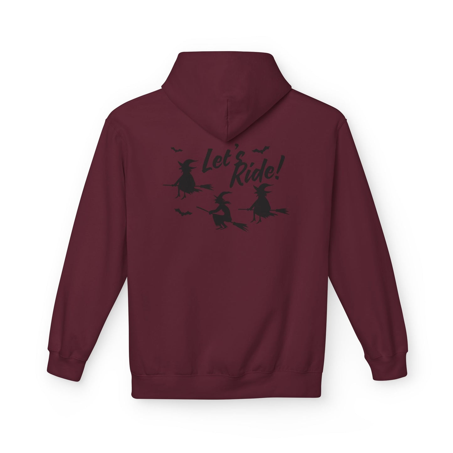 Let's Ride Witches Witchy Broomstick Hoodie, Unisex Midweight Fleece Sweatshirt, Halloween Apparel, Cozy Witch Costume,  Spooky Season