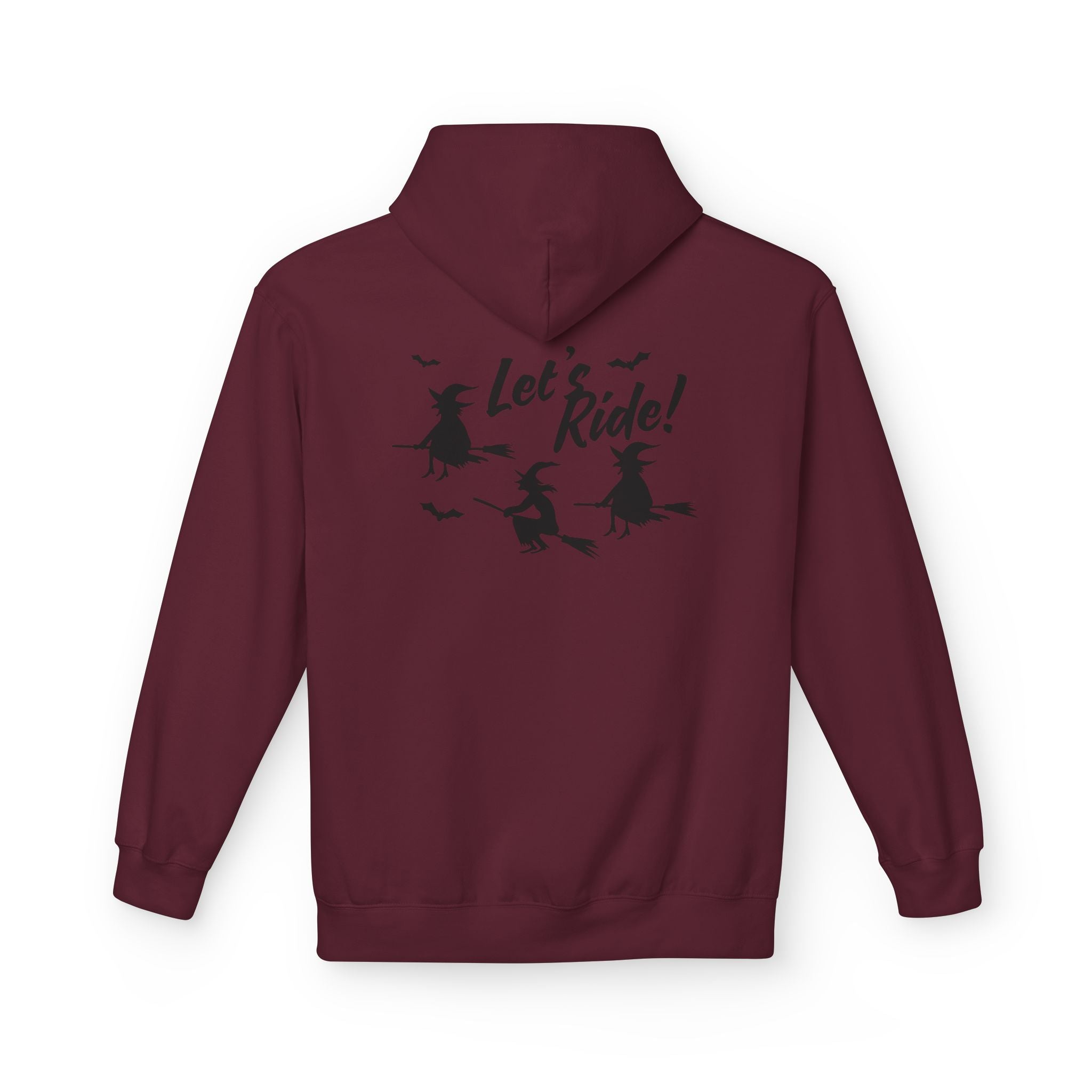 Let's Ride Witches Witchy Broomstick Hoodie, Unisex Midweight Fleece Sweatshirt, Halloween Apparel, Cozy Witch Costume,  Spooky Season