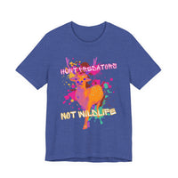 Heather Blue Tee with Colorful wildlife hunt predators