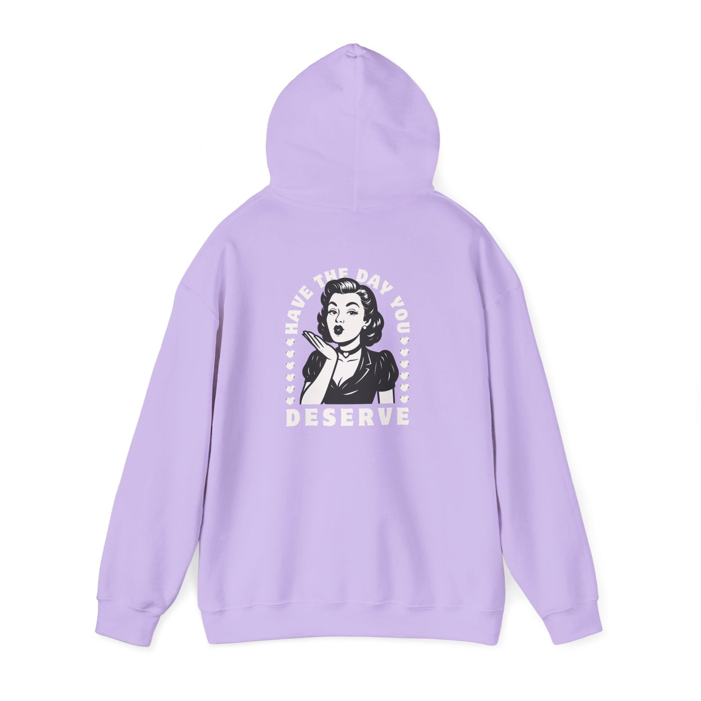 Have the Day you Deserve, Vintage Pin-Up Hoodie — Retro Woman Blowing Kiss Graphic Pullover
