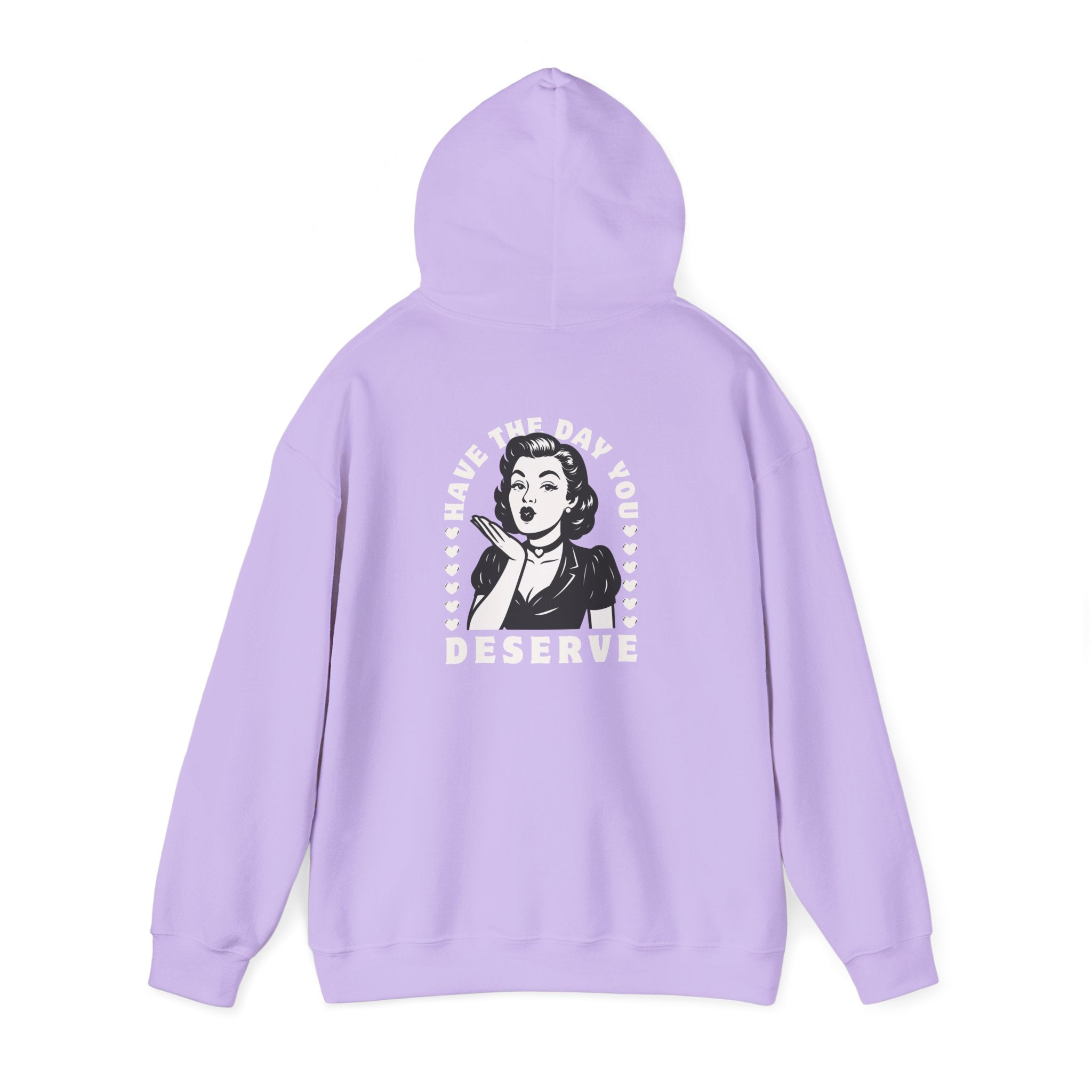 Have the Day you Deserve, Vintage Pin-Up Hoodie — Retro Woman Blowing Kiss Graphic Pullover