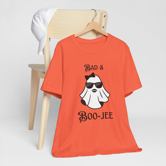 Bad & Boo-Jee Funny Unisex T-Shirt, Cool Graphic Tee, Gift for Dog Lovers, Halloween lovers, Casual Wear for Halloween