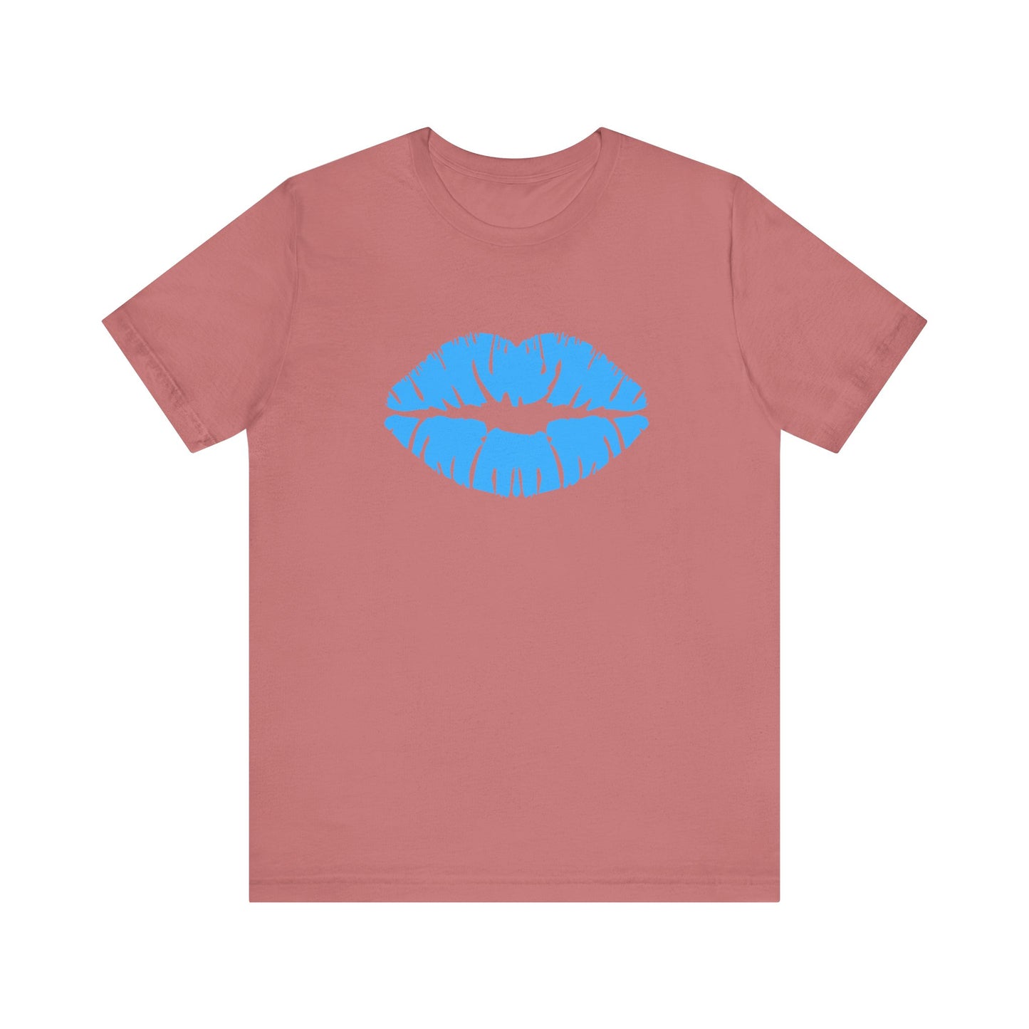 Blue Lips Kiss Print Unisex Tee, Casual Wear, Gift for Her, Valentine's Day Shirt, Fun Graphic Top, Everyday Style