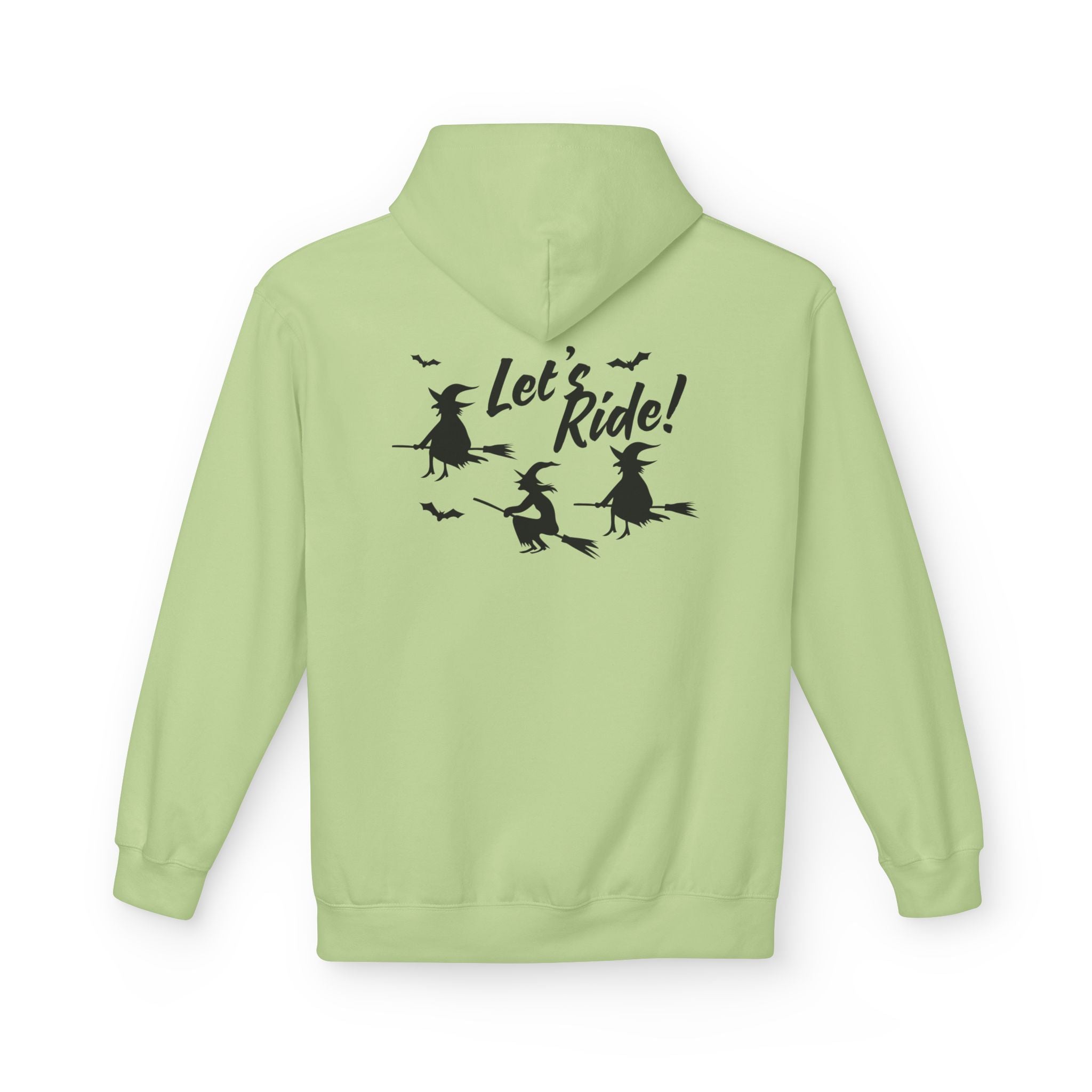 Let's Ride Witches Witchy Broomstick Hoodie, Unisex Midweight Fleece Sweatshirt, Halloween Apparel, Cozy Witch Costume,  Spooky Season