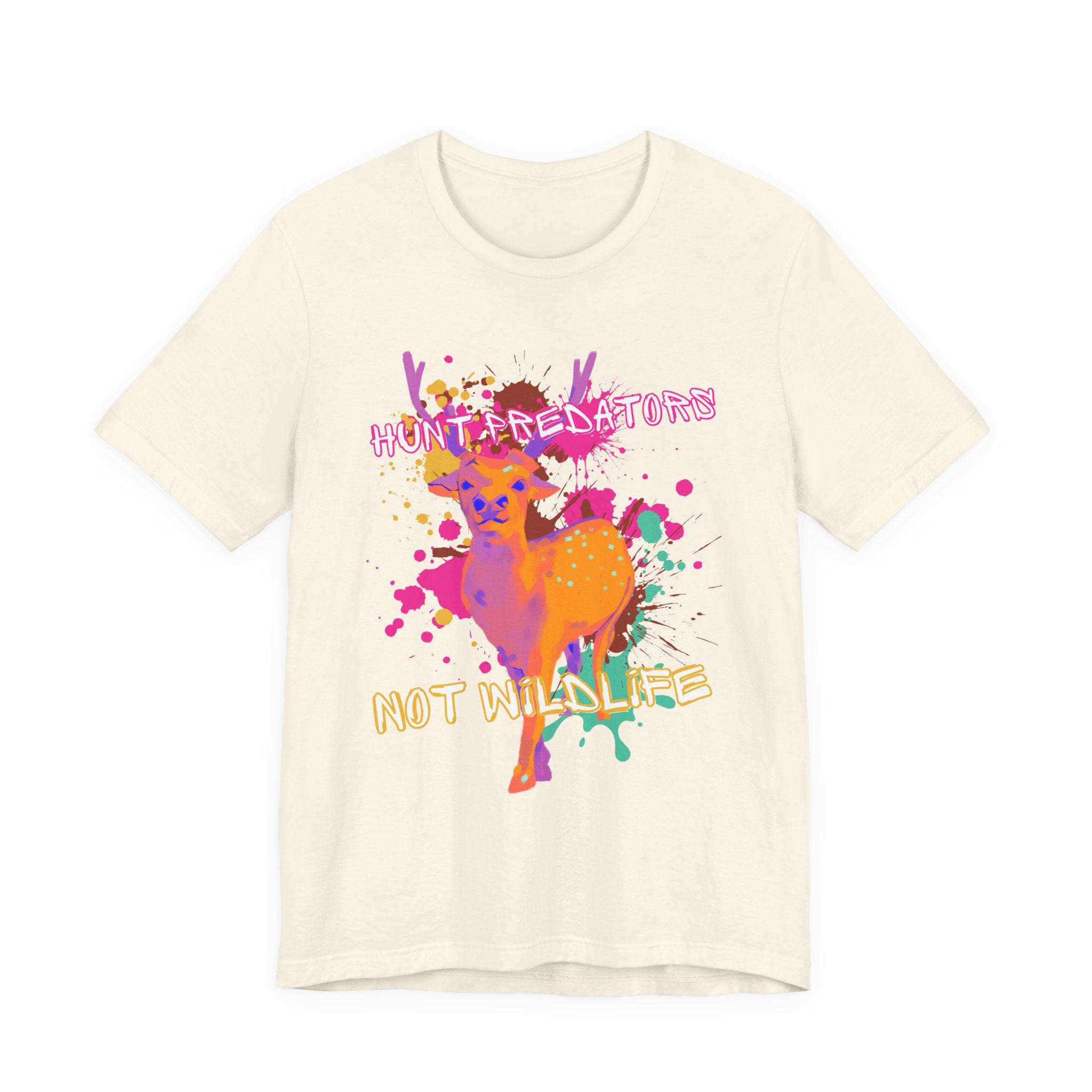 Cream Tee with Colorful wildlife hunt predators