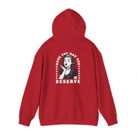 Have the Day you Deserve, Vintage Pin-Up Hoodie — Retro Woman Blowing Kiss Graphic Pullover