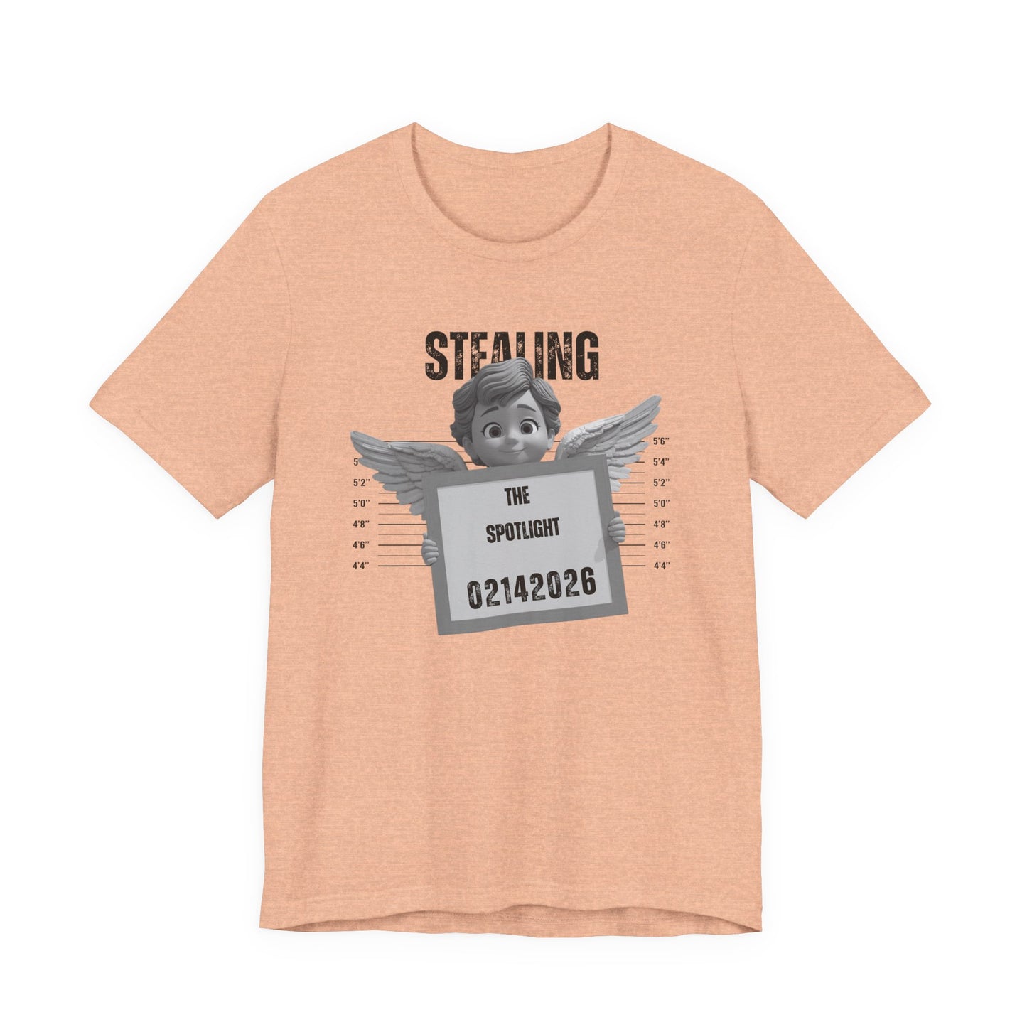Stealing the Spotlight Mugshot Tee — Cute Angel Mugshot Graphic Valentines T‑Shirt