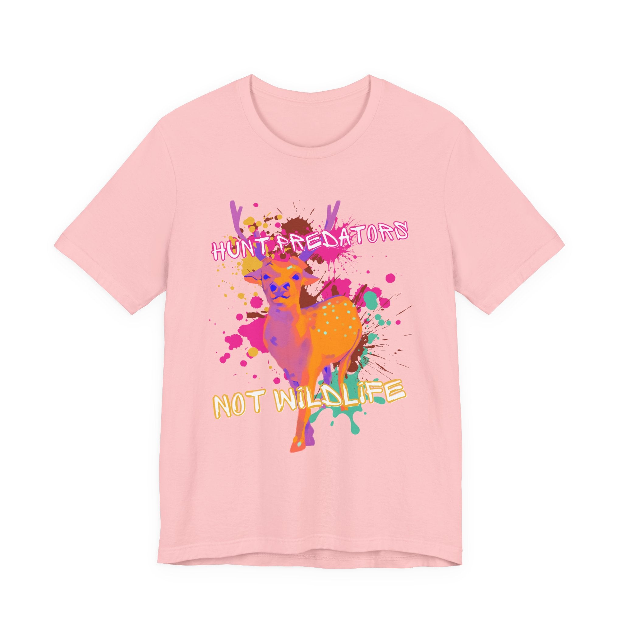 Light Pink Tee with Colorful wildlife hunt predators