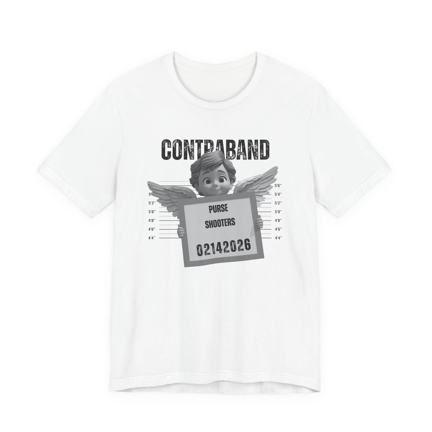 Contraband Mugshot Angel Tee — Funny 'Purse Shooters' Graphic T-Shirt