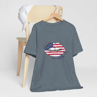 Patriotic Kiss Graphic Tee | Unisex Casual Top, Fourth of July Shirt, Summer Outfit, Gift for Her, USA Pride Wear