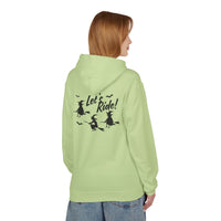 Let's Ride Witches Witchy Broomstick Hoodie, Unisex Midweight Fleece Sweatshirt, Halloween Apparel, Cozy Witch Costume,  Spooky Season