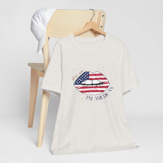 Patriotic Kiss Graphic Tee | Unisex Casual Top, Fourth of July Shirt, Summer Outfit, Gift for Her, USA Pride Wear