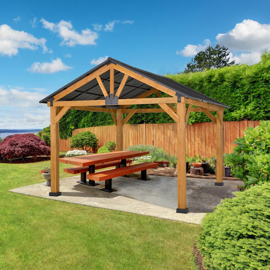 Outsunny 13' x 11' Wooden Gazebo Canopy Outdoor Sun Shade Shelter w/