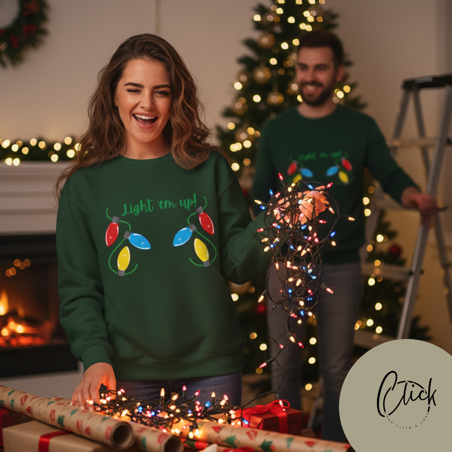 Light It Up - Holiday Sweatshirt, Christmas Apparel, Cozy Crewneck, Gift for Him/Her, Fun Holiday Outfit