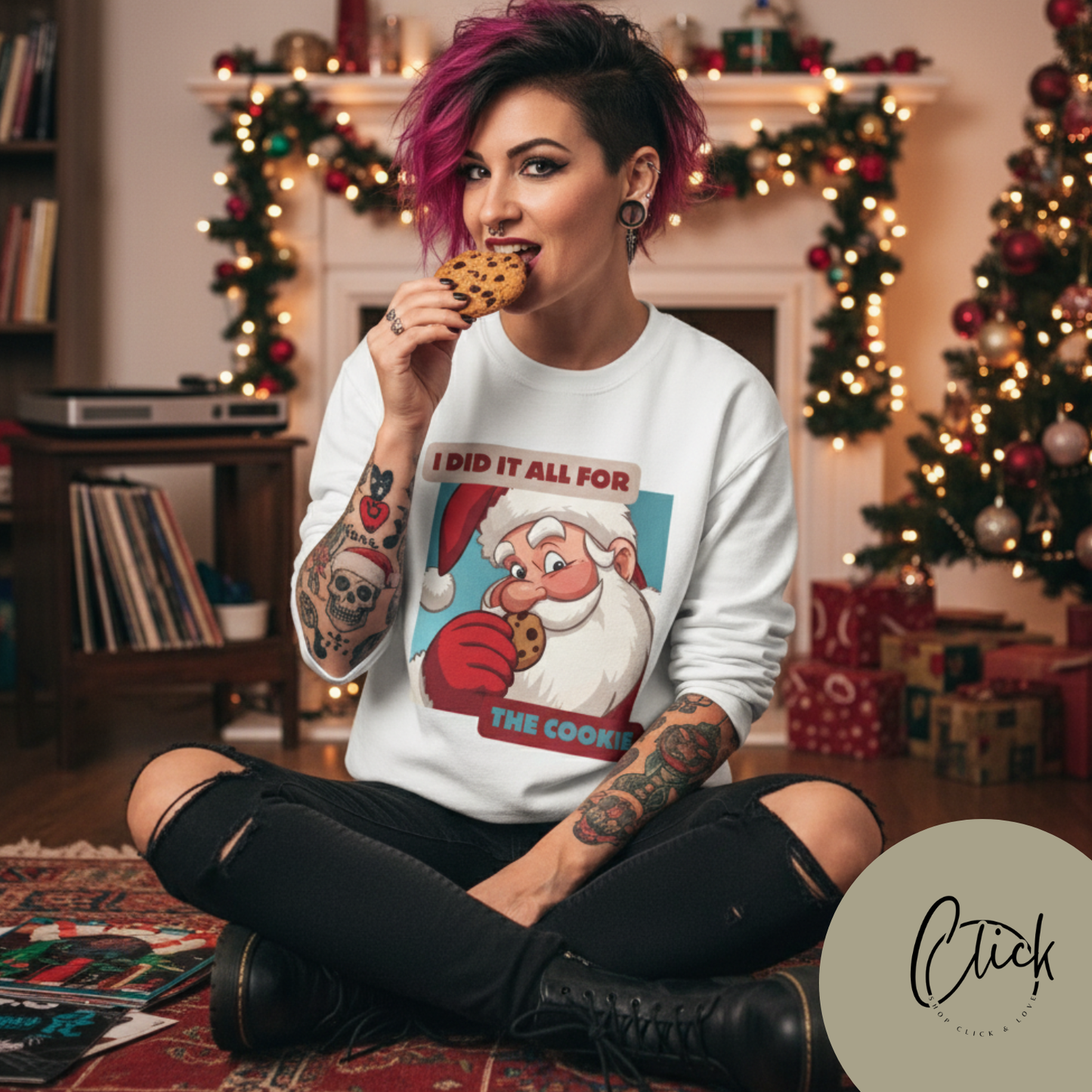 Santa Did it All For The Cookie Crewneck Sweatshirt - Holiday Unisex Sweatshirt