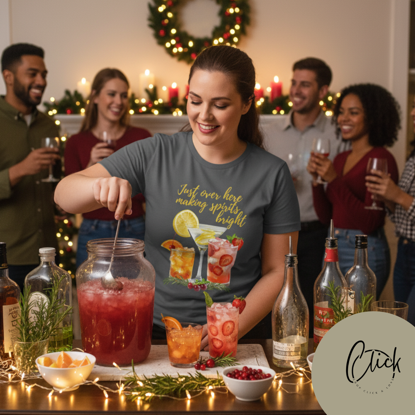 Making Spirits Bright Cocktail T-Shirt funny Christmas Shirt Women