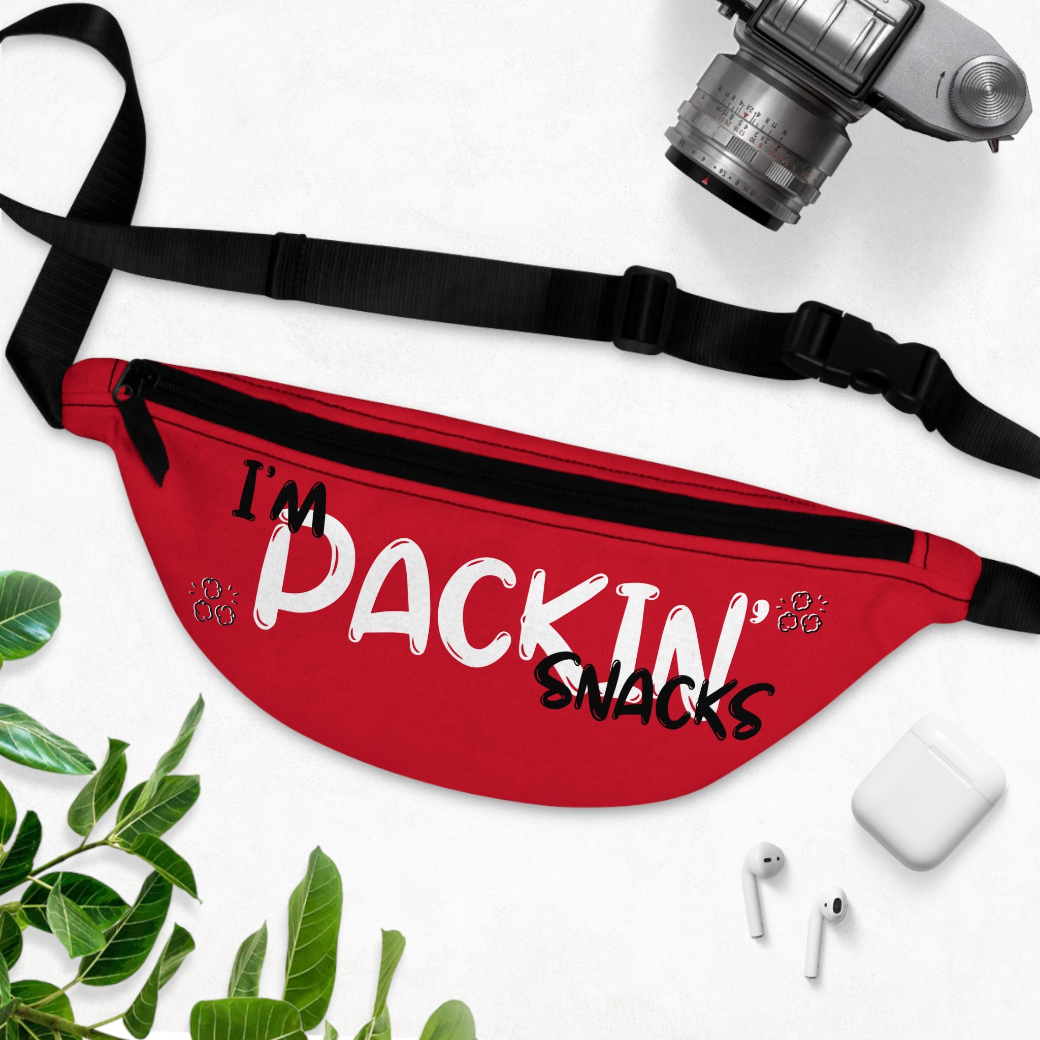 Fanny Pack — “I’m Packin’ Snacks” Red Travel Waist Bag