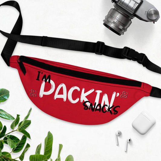 Fanny Pack — “I’m Packin’ Snacks” Red Travel Waist Bag