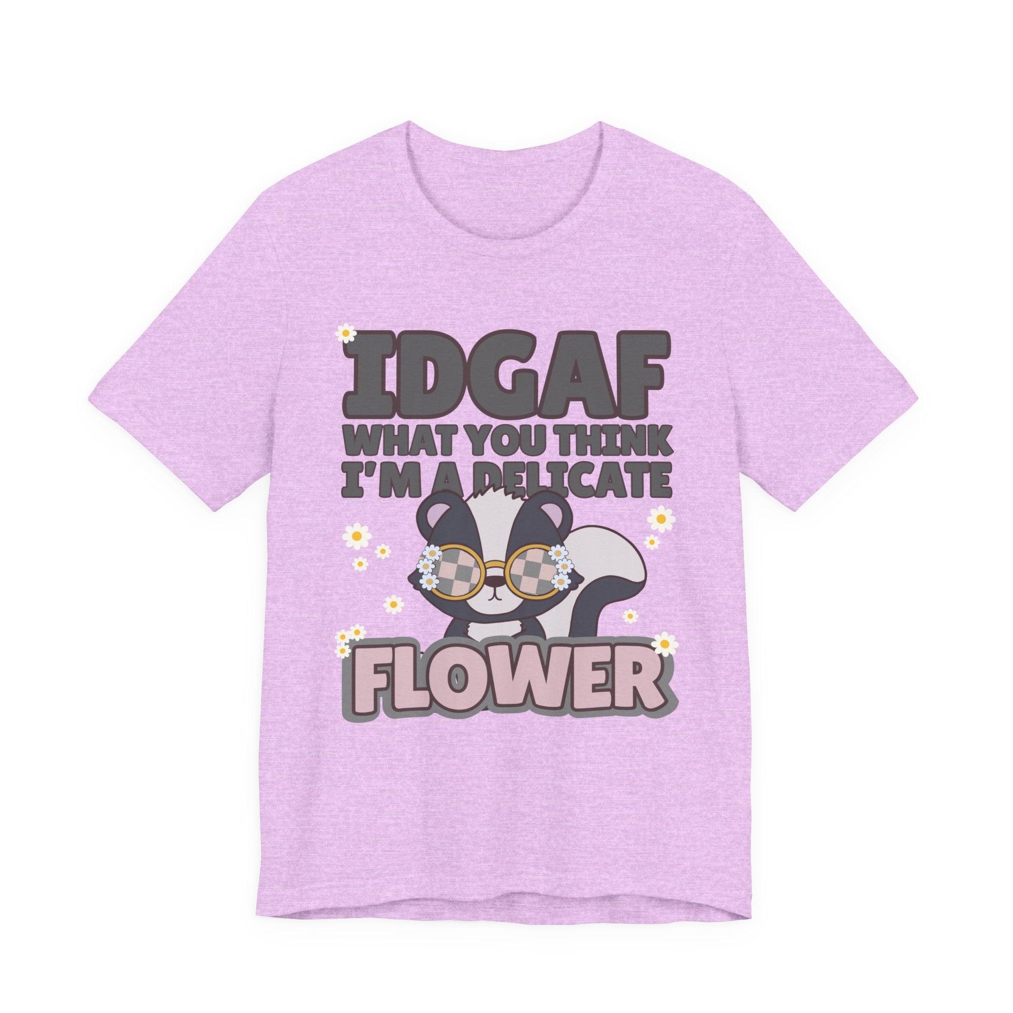 IDGAF Delicate Flower Skunk Tee — Cute Sarcastic Graphic T-Shirt