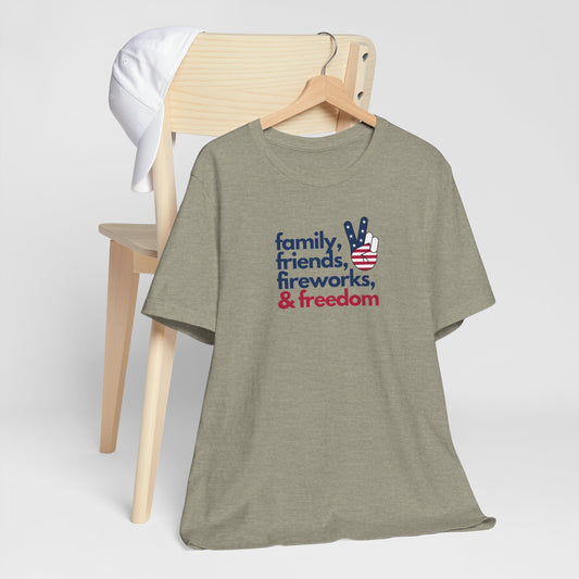 Patriotic Peace Tee, Family Friends Fireworks t-shirt, July 4th shirt, Unisex Independence Day top, Casual summer wear