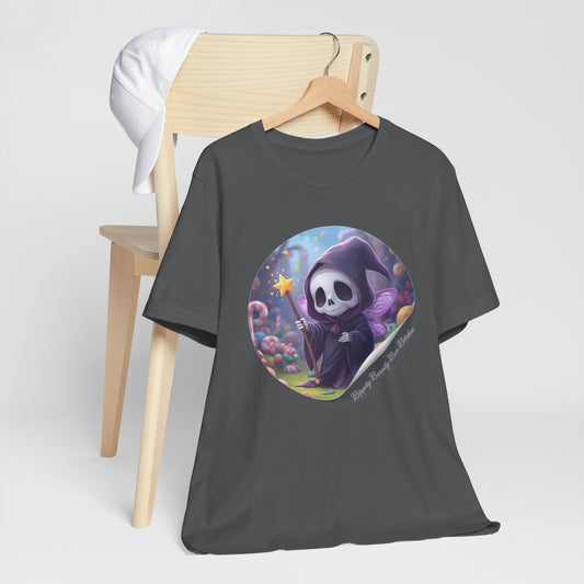 Boppity Boo Cute Grim Reaper Tee, Soft Unisex Jersey T-Shirt, Fun Halloween Shirt, Goth Aesthetic Apparel