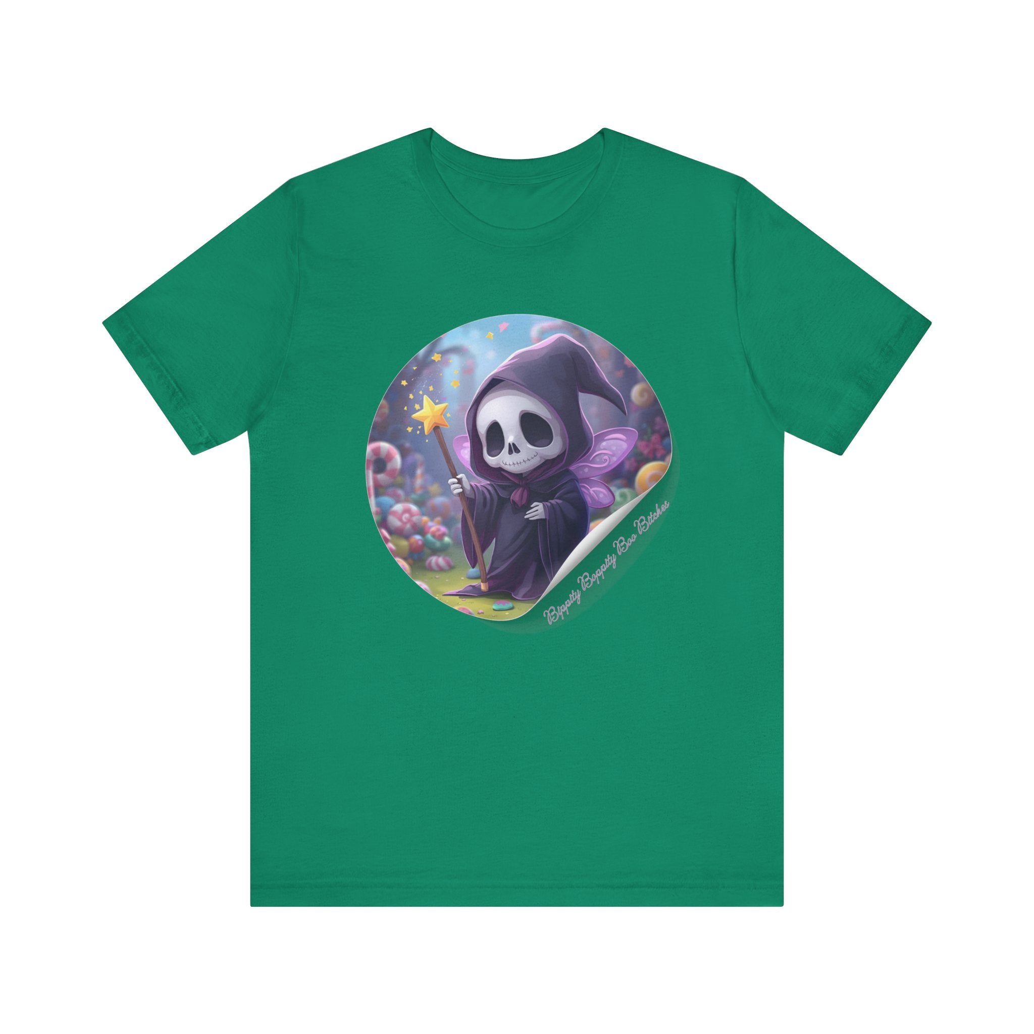 Boppity Boo Cute Grim Reaper Tee, Soft Unisex Jersey T-Shirt, Fun Halloween Shirt, Goth Aesthetic Apparel