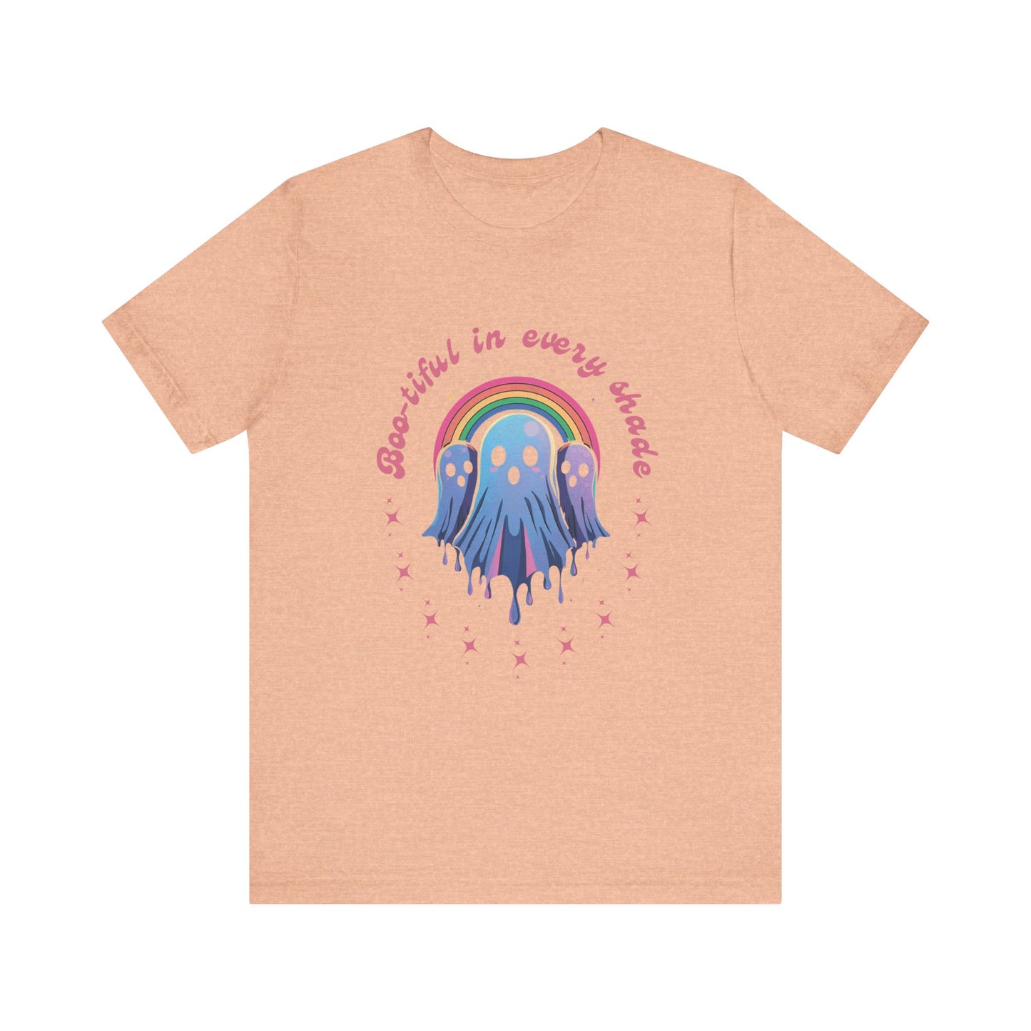Bootiful in Every Color - Vibrant Rainbow Ghost Tee - Fun Casual T-shirt, Ghost Lovers Apparel, LGBTQ+ Pride Shirt, Halloween Costume Top, Colorful Graphic Tee