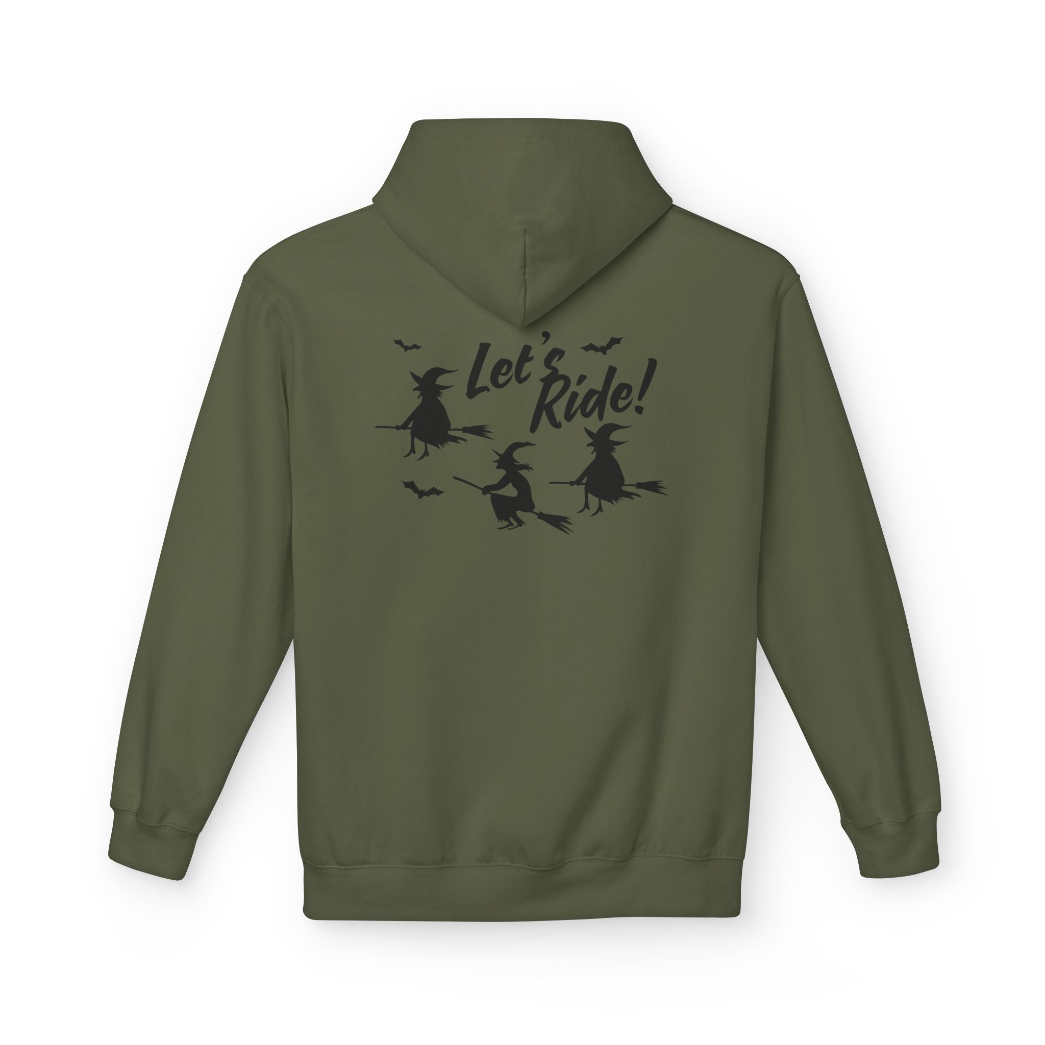 Let's Ride Witches Witchy Broomstick Hoodie, Unisex Midweight Fleece Sweatshirt, Halloween Apparel, Cozy Witch Costume,  Spooky Season