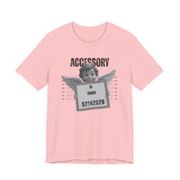 Accessory to Chaos Mugshot Tee — Funny Angel Mugshot Valentines T‑Shirt