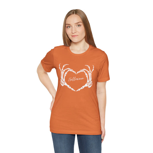 Skeleton Heart Hands Casual Graphic Tee - Perfect for Everyday Fall Spooky Season and Halloween Lovers