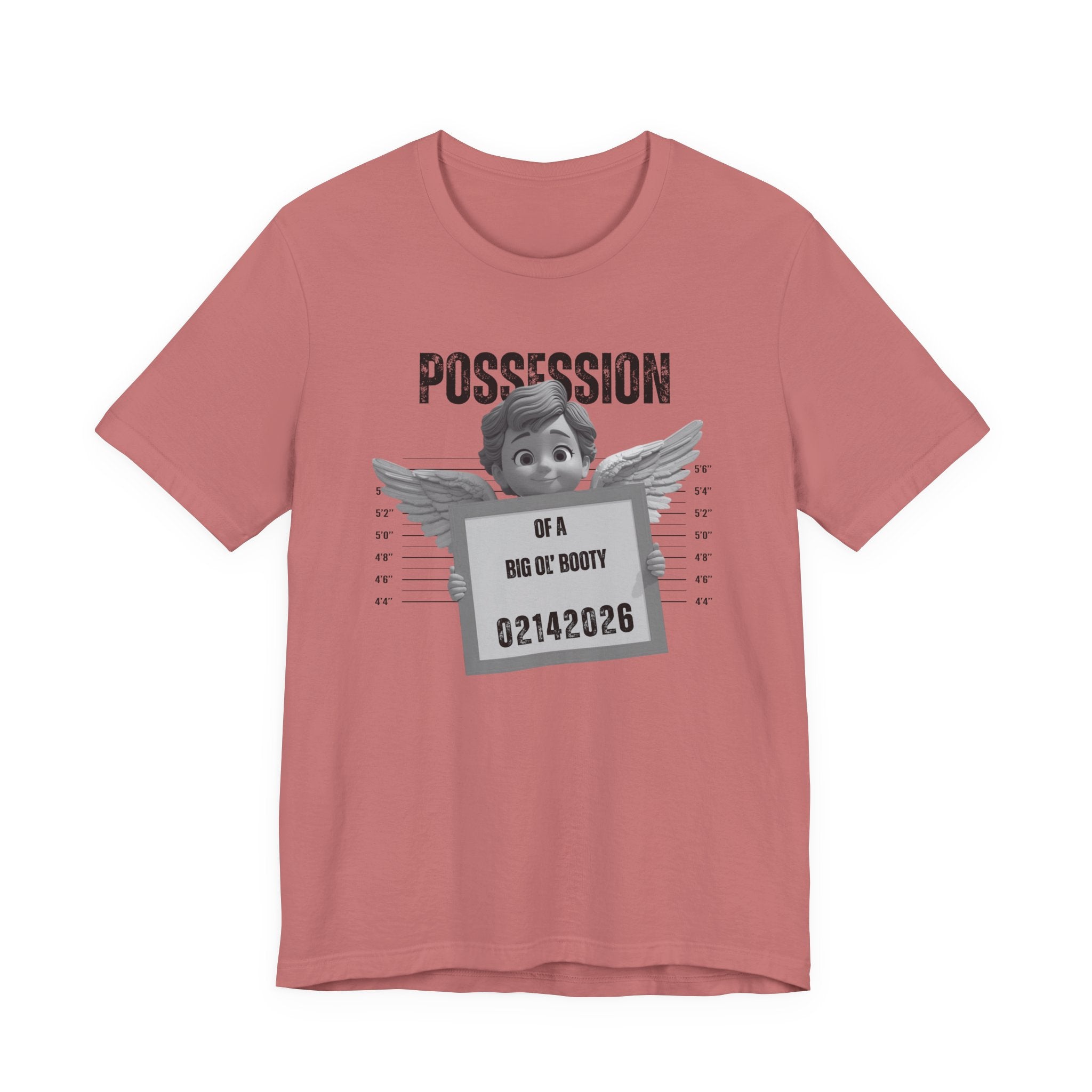 Possession of a Big Ol' Booty Tee – Funny Mugshot Angel Graphic Valentines Shirt