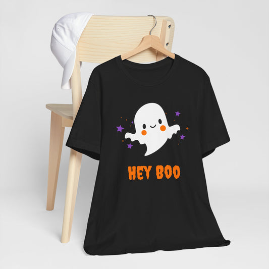 Hey Boo Ghost Unisex Tee - Spooky Halloween Shirt, Cute Ghost Tee, Fall Fashion, Halloween Costume, Party Wear