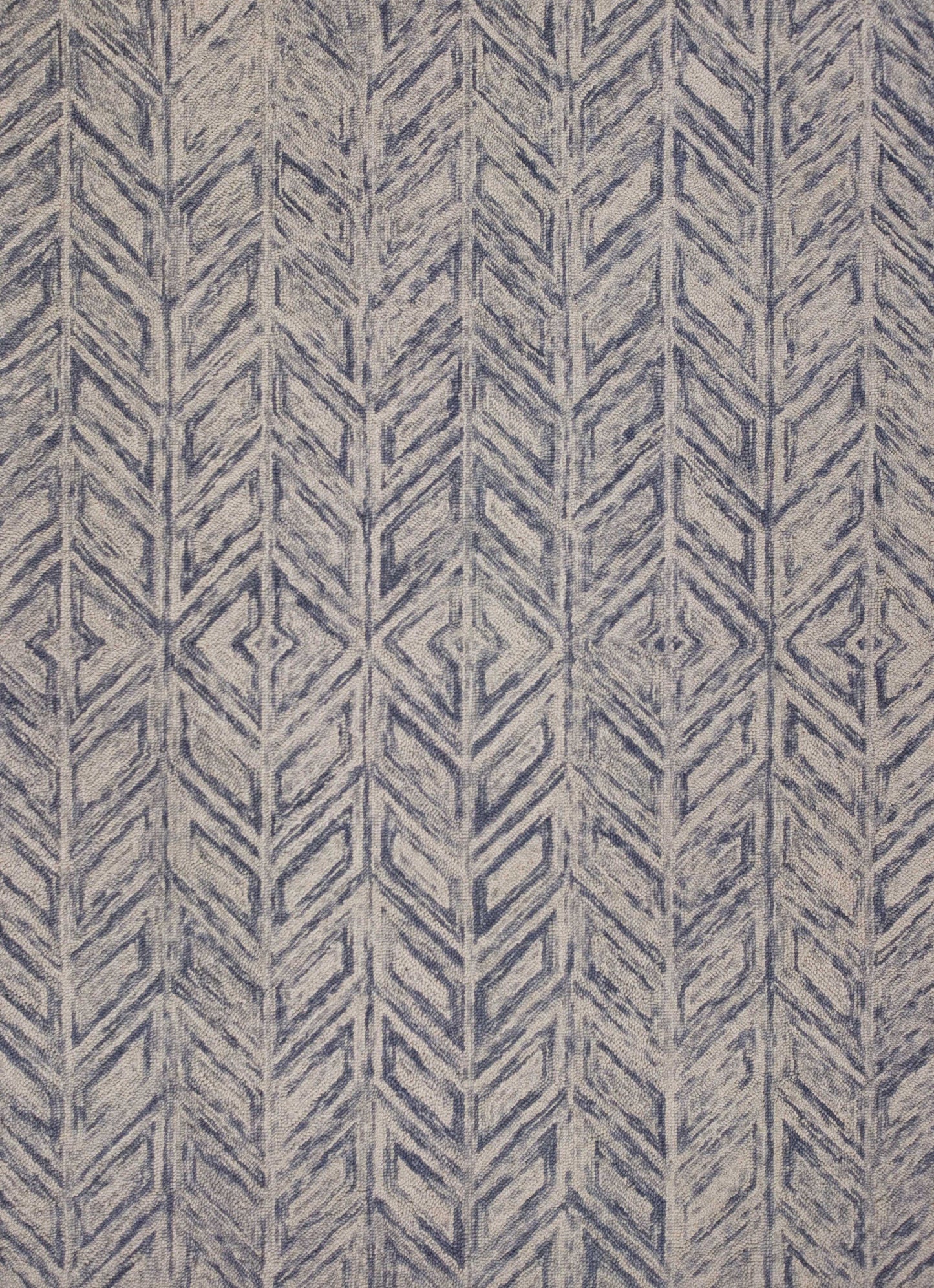 5inchesx7inches Blue Hand Tufted Wool Herringbone Indoor Area Rug